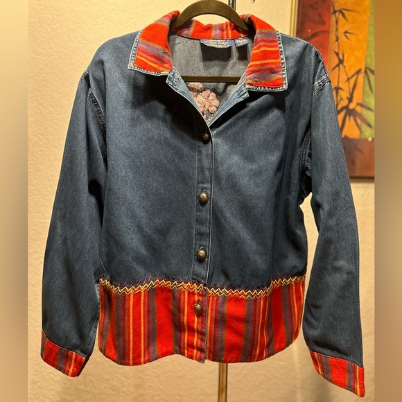 Tantrum Blues Denim Floral Embroidered Button Down Top size 1X - Picture 1 of 10